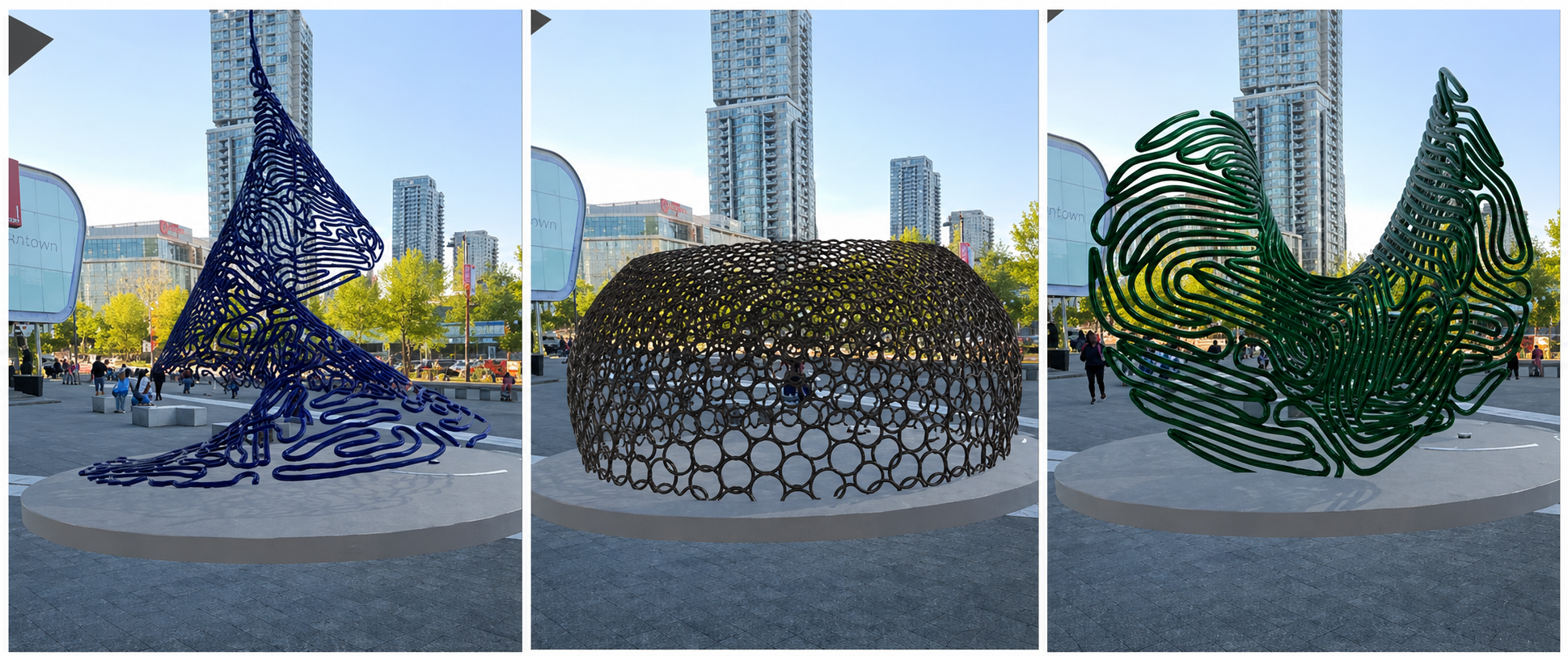 The three sculpture alternatives at Surrey Central